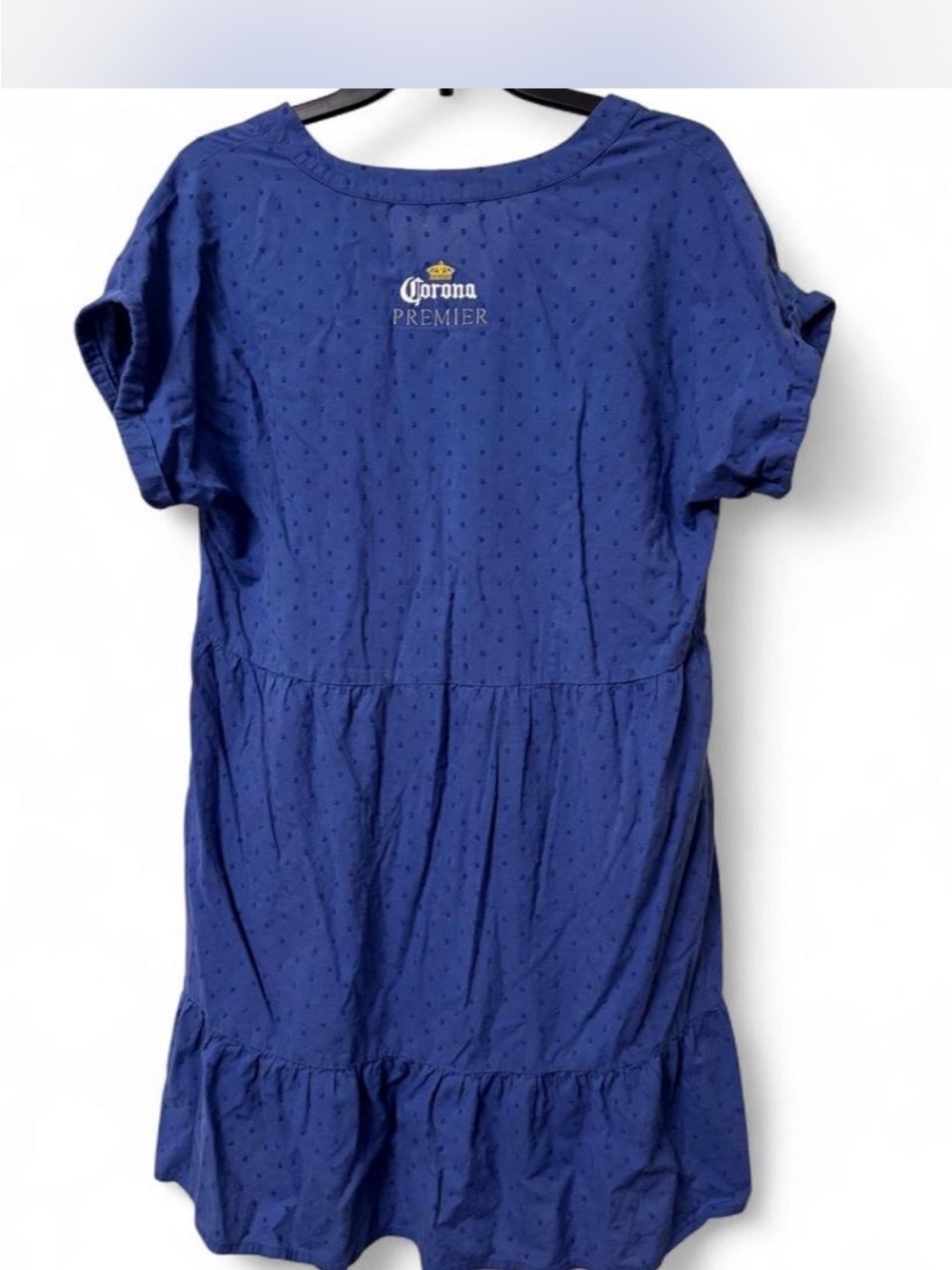 Southern Tide Navy Blue Textured V-Neck Top with Embroidered Crest